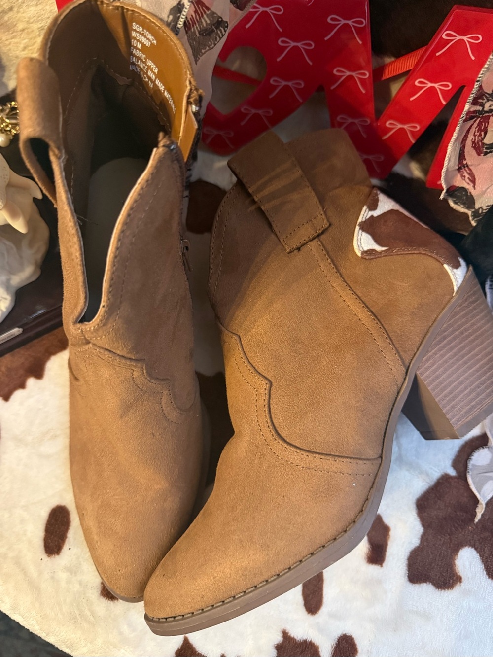 Sugar Tan Suede Western-Style Ankle Booties